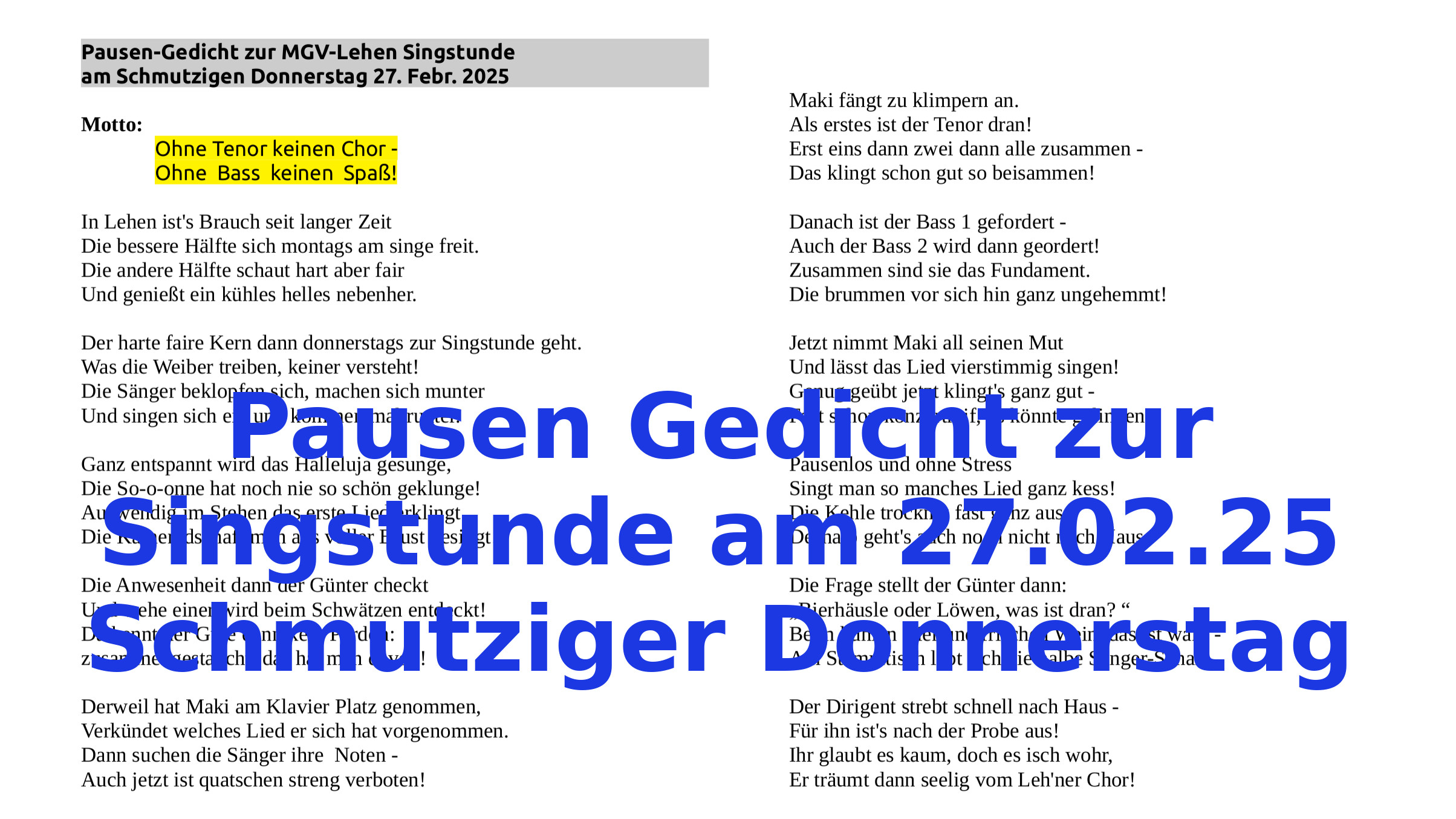 Schmuziger Donnerstag Gedicht
